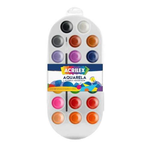 Aquarela em Pastilha Acrilex Com Pincel 20 Cores