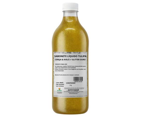 SABONETE LIQUIDO GLITTER CEREJA E AVEL OURO 1 L