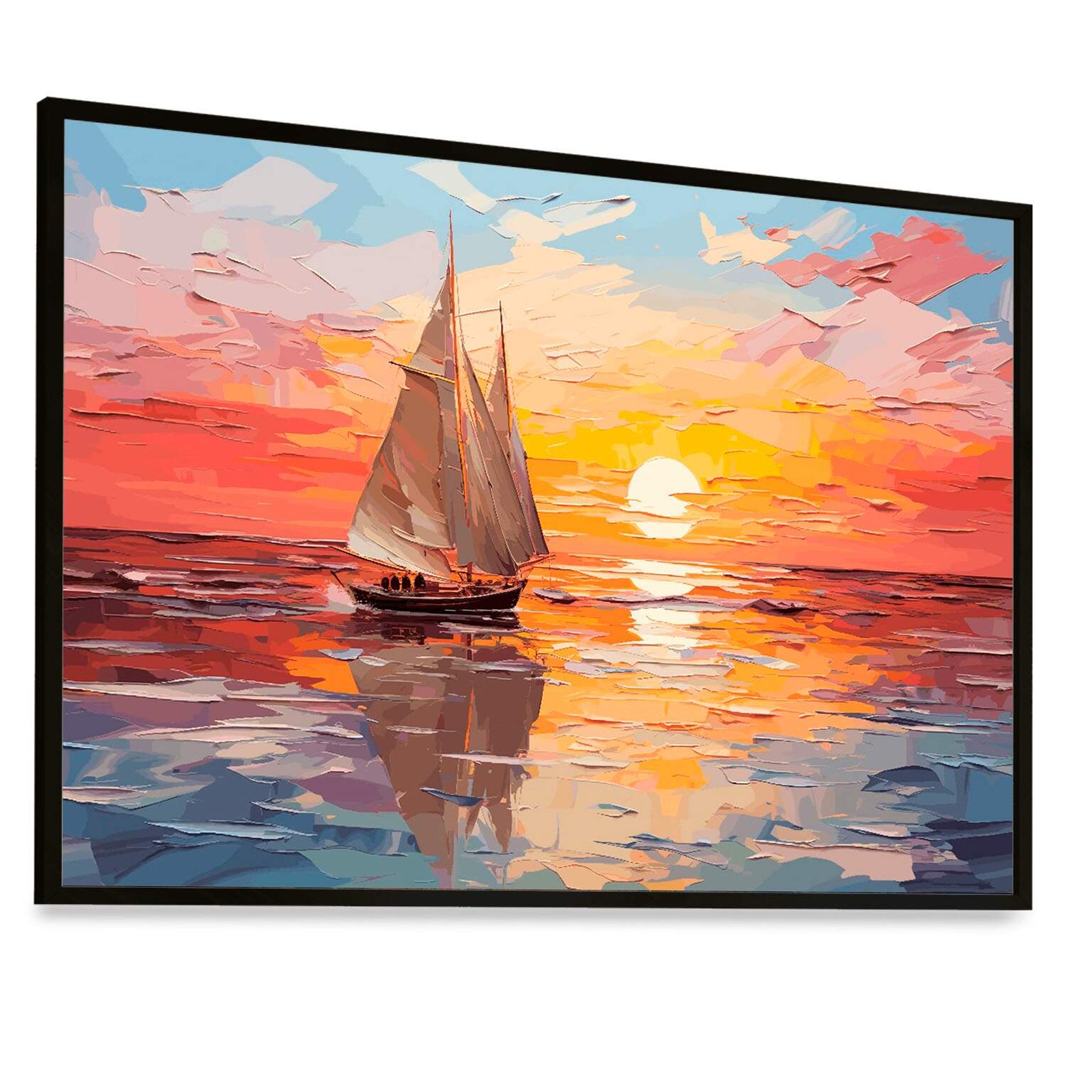 Quadro Decorativo Pintura Barco Sol Mar Pinceladas Art Parede Quadros