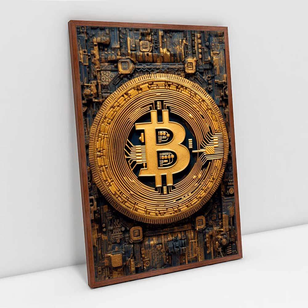 Quadro Decorativo Moeda Digital Bitcoin - Santorini Decorações