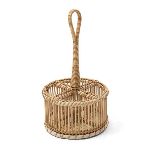 PORTA TALHERES REDONDO EM BAMBU E RATTAN COM ALA