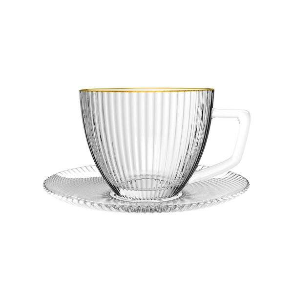 JOGO DE 6 XCARA PARA CH COM PIRES DE VIDRO GRAFFIATO 230ML BORDA DOURADA