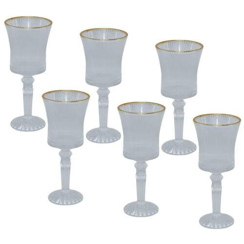 JOGO COM 6 TAA PARA GUA E VINHO DE VIDRO GRAFFIATO 260ML BORDA DOURADA
