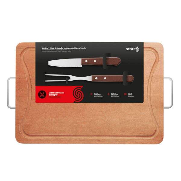 KIT CHURRASCO COM TBUA 49CM X 30 CM, GARFO E FACA