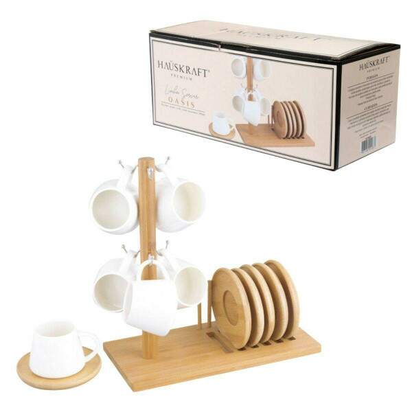 JOGO COM 06 XCARA PARA CAF 90ML COM PIRES E SUPORTE EM BAMBU