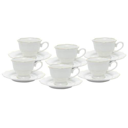 CONJUNTO 6 XCARAS DE CH DE PORCELANA COM PIRES COM FIO DE OURO MALDIVAS 180ML