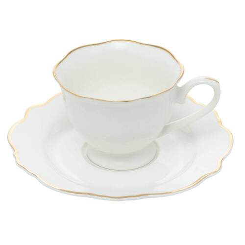 CONJUNTO 6 XCARAS DE CH DE PORCELANA COM PIRES COM FIO DE OURO MALDIVAS 180ML