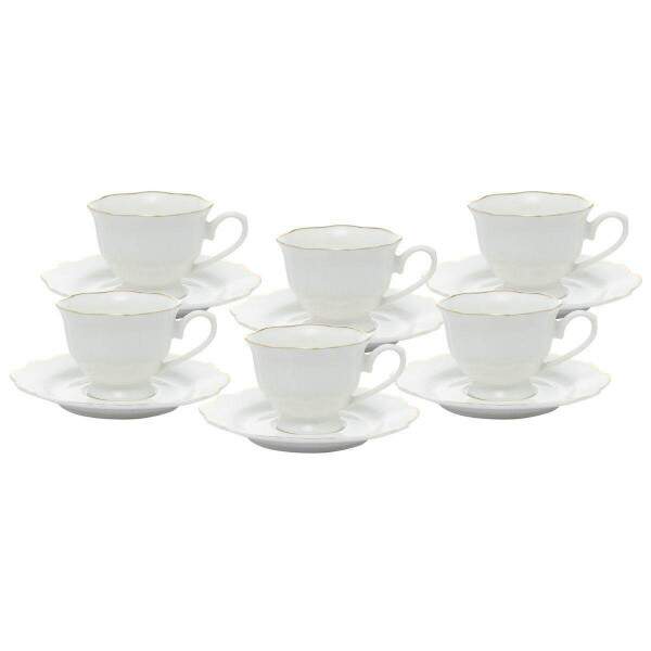 CONJUNTO 6 XCARAS DE CH DE PORCELANA COM PIRES COM FIO DE OURO MALDIVAS 180ML
