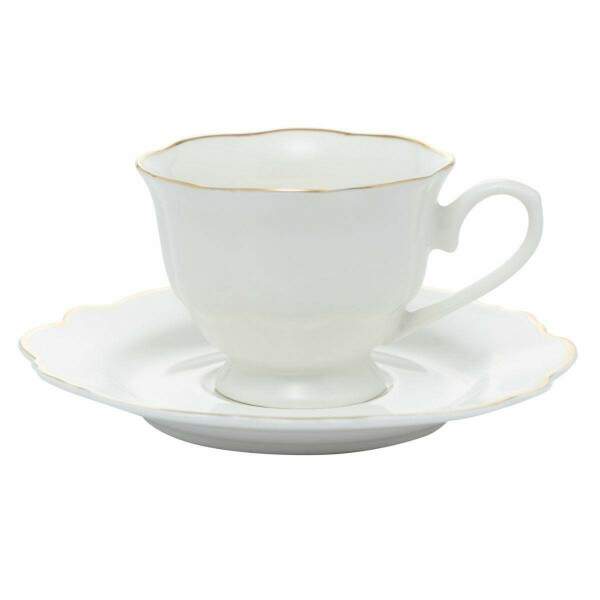 CONJUNTO 6 XCARAS DE CH DE PORCELANA COM PIRES COM FIO DE OURO MALDIVAS 180ML