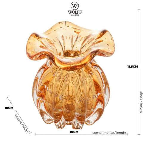 VASO DE VIDRO ITALY MBAR E DOURADO 10CM x 11CM