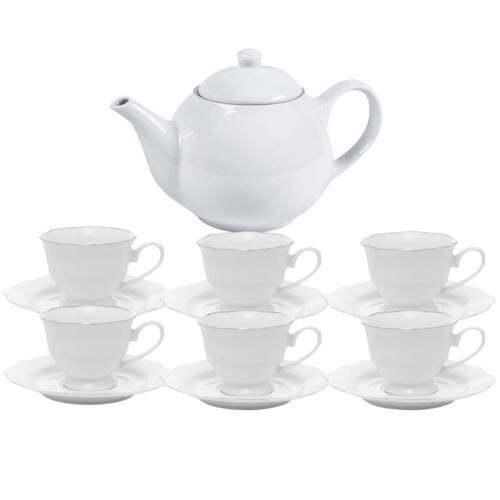 Conjunto 6 Xicaras Cafe Porcelana Com Pires Branco Com Fio Pratea Maldivas 80ml Com Bule Wolff