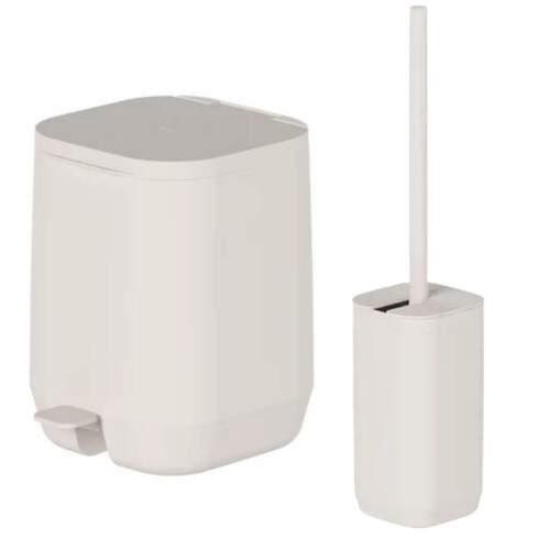 KIT LIXEIRA DE PEDAL 6L E ESCOVA SANITRIA AURA BEGE OU - MARTIPLAST