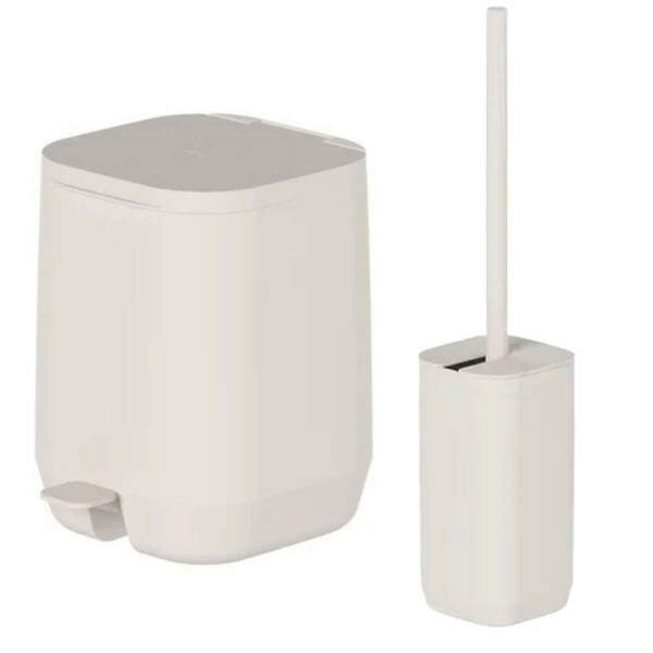 KIT LIXEIRA DE PEDAL 6L E ESCOVA SANITRIA AURA BEGE OU - MARTIPLAST