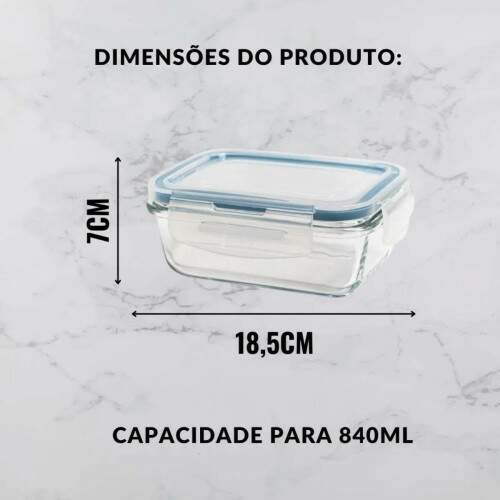 Pote Hermtico Retangular 840ml Tampa Vedao Cozinha Organizao