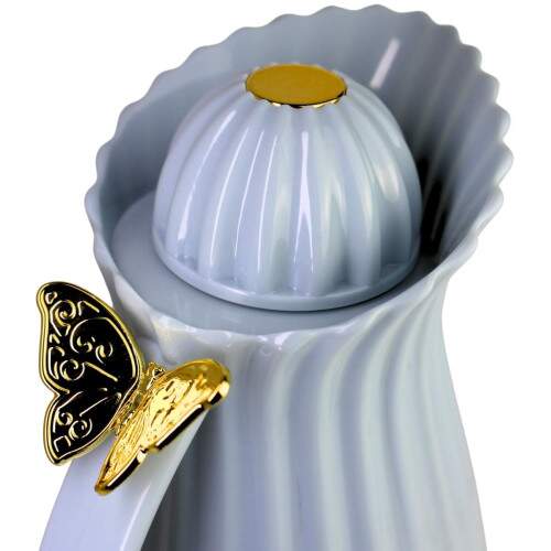 Garrafa Trmica Azul 1L ABS Tampa Dourada Elegante Caf