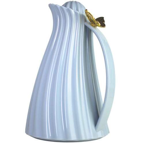 Garrafa Trmica Azul 1L ABS Tampa Dourada Elegante Caf