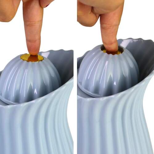 Garrafa Trmica Azul 1L ABS Tampa Dourada Elegante Caf