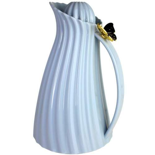 Garrafa Trmica Azul 1L ABS Tampa Dourada Elegante Caf