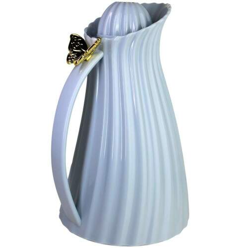 Garrafa Trmica Azul 1L ABS Tampa Dourada Elegante Caf