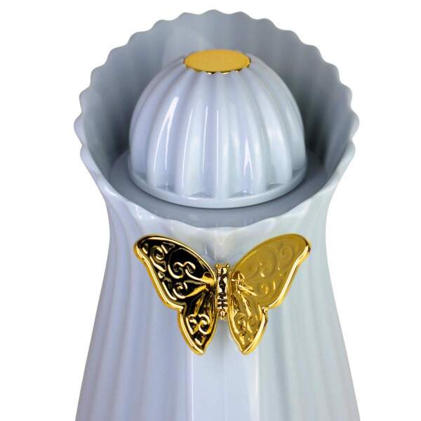 Garrafa Trmica Azul 1L ABS Tampa Dourada Elegante Caf