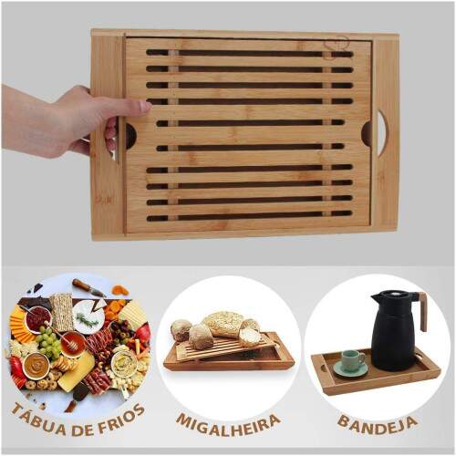 MIGALHEIRA E BANDEJA EM BAMBU NATURAL 37CM