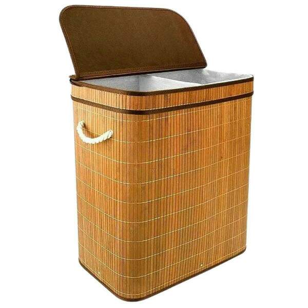 CESTO RETANGULAR DUPLO BAMBU ORGNICO NATURAL LAVANDERIA BANHEIRO