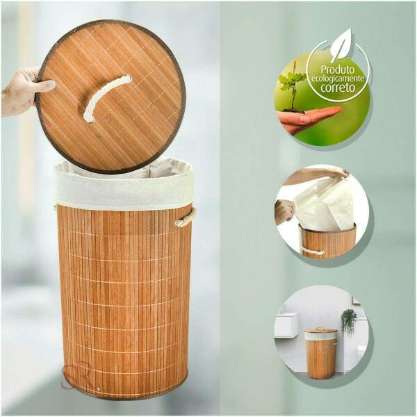 CESTO REDONDO EM BAMBU NATURAL COM FORRO 60X36CM