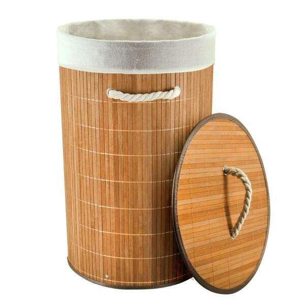 CESTO REDONDO EM BAMBU NATURAL COM FORRO 60X36CM