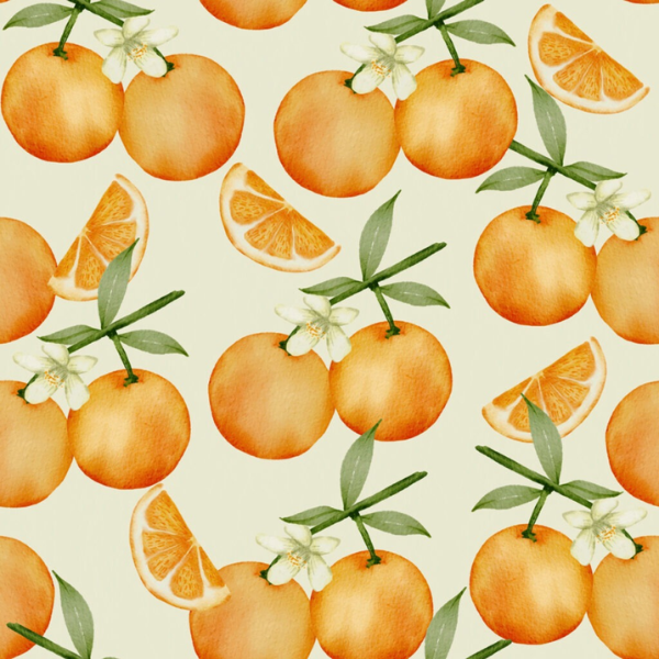 Tricoline Digital Laranja Frutas ? Estampa Aquarelada Ctrica