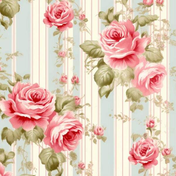 Tricoline Digital Floral Vintage Rosas ? Estampa Clssica Listrada