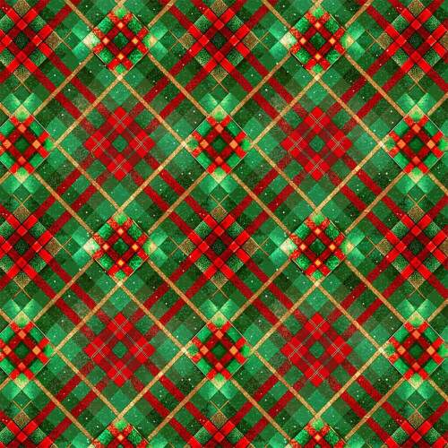 Tricoline Digital Natalino Xadrez Verde com Vermelho