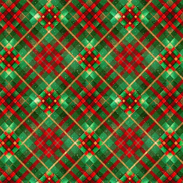 Tricoline Digital Natalino Xadrez Verde com Vermelho