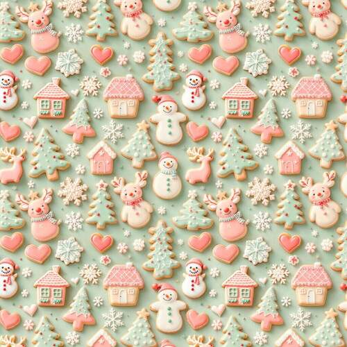 Estampa Tricoline Digital Natalina Biscoitos ? Boneco de Neve, Rena e rvore de Natal