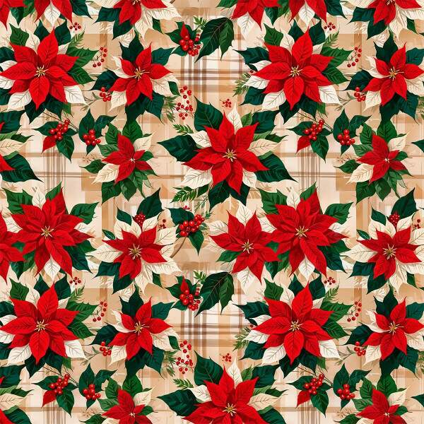 Tricoline Digital Natalino bico-de-papagaio/poinsettia Flores Vermelhas 100% Algodo ? Tecido de Natal