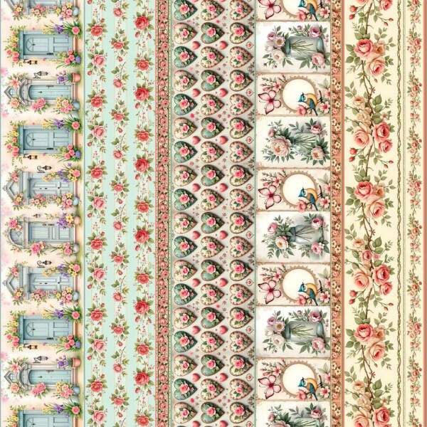 Tricoline Digital Barrado Floral 100% Algodo ? Estampa para Pano de Prato