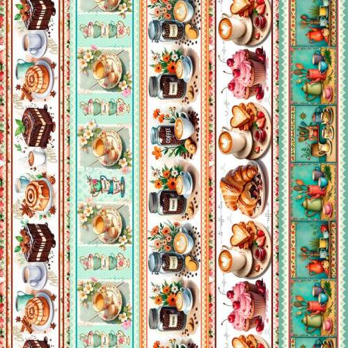 Tricoline Digital Barrado Caf e Doces 100% Algodo ? Tecido para Pano de Prato