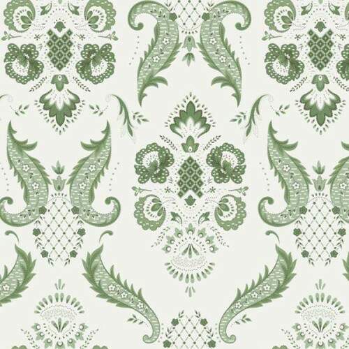 Tricoline Floral Arabesco Paris Verde Ch 100% Algodo