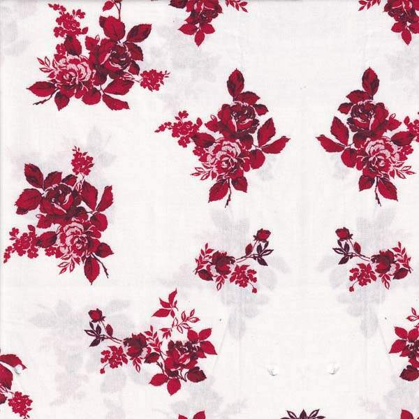 Tecido tricoline 100% algodao Floral Romantico Vermelho Cherry 410096