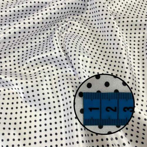 Cetim estampado micro Po� bolinhas branco com preto