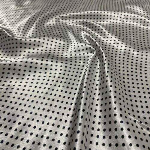 Cetim estampado micro Po� bolinhas branco com preto