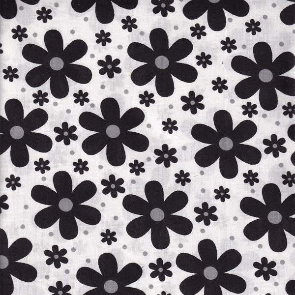 Tecido tricoline Floral Veneza Branco com preto 410088