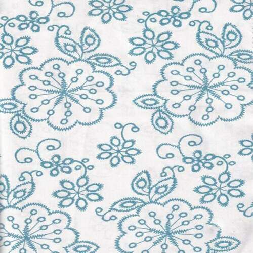 Tricoline Floral Estampado estilo bordado Laise Margarida Turquesa