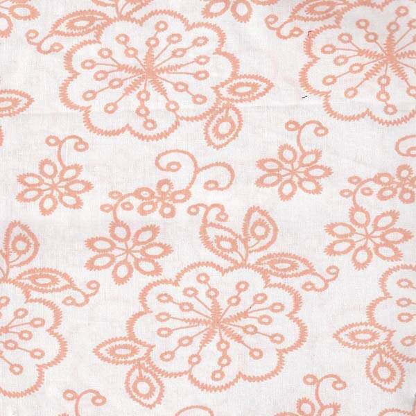 Tricoline Floral Estampado estilo bordado Laise Margarida Fundo Off Peach Fuzz