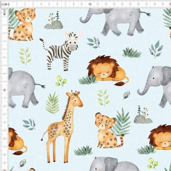 310052 - Tecido Digital INFANTIL SAFARI AZUL BEBE III