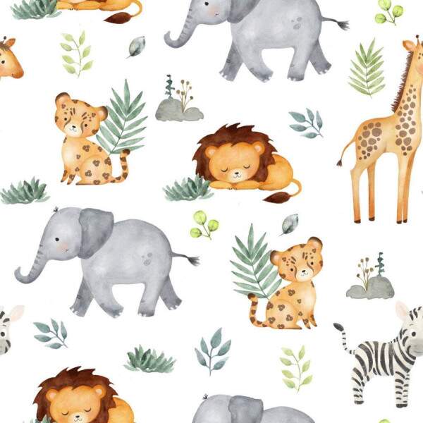 310052 - Tecido Digital TRICOLINE INFANTIL SAFARI FUNDO BRANCO II