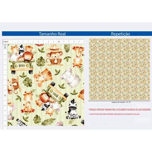 310052 - Tecido Digital TRICOLINE INFANTIL SAFARI FUNDO VERDE CLARO I