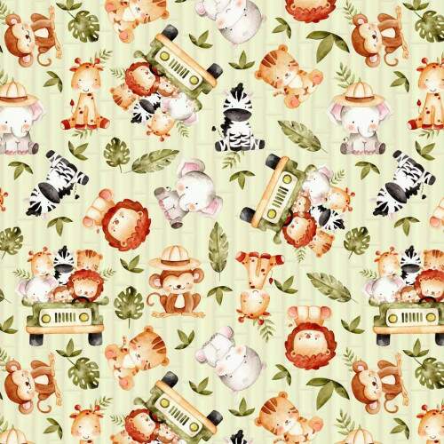 310052 - Tecido Digital TRICOLINE INFANTIL SAFARI FUNDO VERDE CLARO I