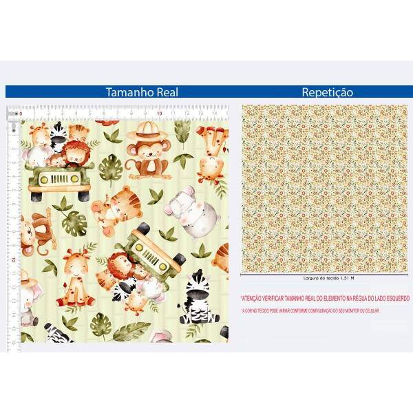 310052 - Tecido Digital TRICOLINE INFANTIL SAFARI FUNDO VERDE CLARO I