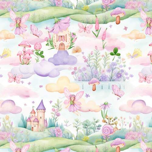 Tricoline Digital Reino das Fadas Encantadas ? Estampa Infantil/Fantasia ? 100% Algod�o