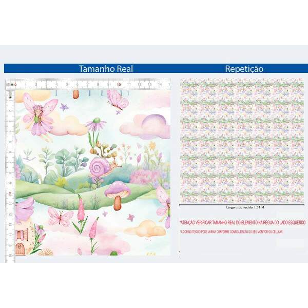 Tricoline Digital Reino das Fadas Encantadas ? Estampa Infantil/Fantasia ? 100% Algod�o
